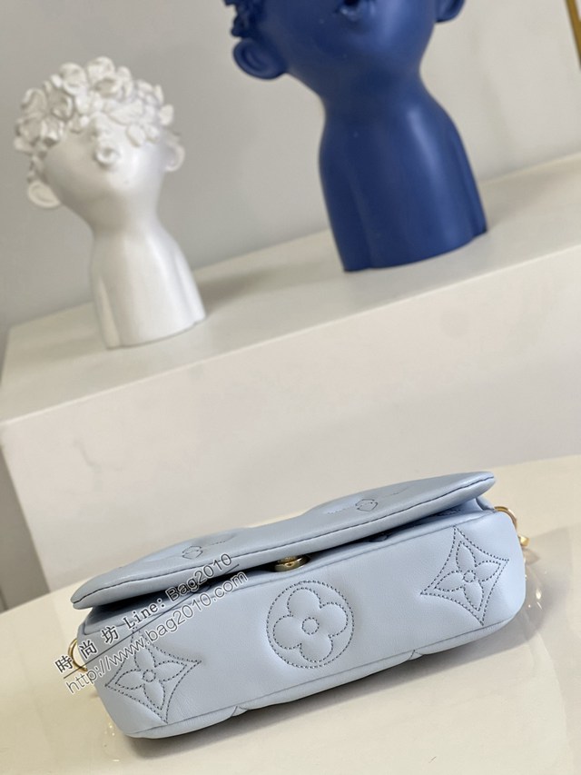 LV專櫃2023新款Wallet on Strap手袋 M81399藍 路易威登Bubblegram系列牛皮壓花鏈條肩背包 dn1207